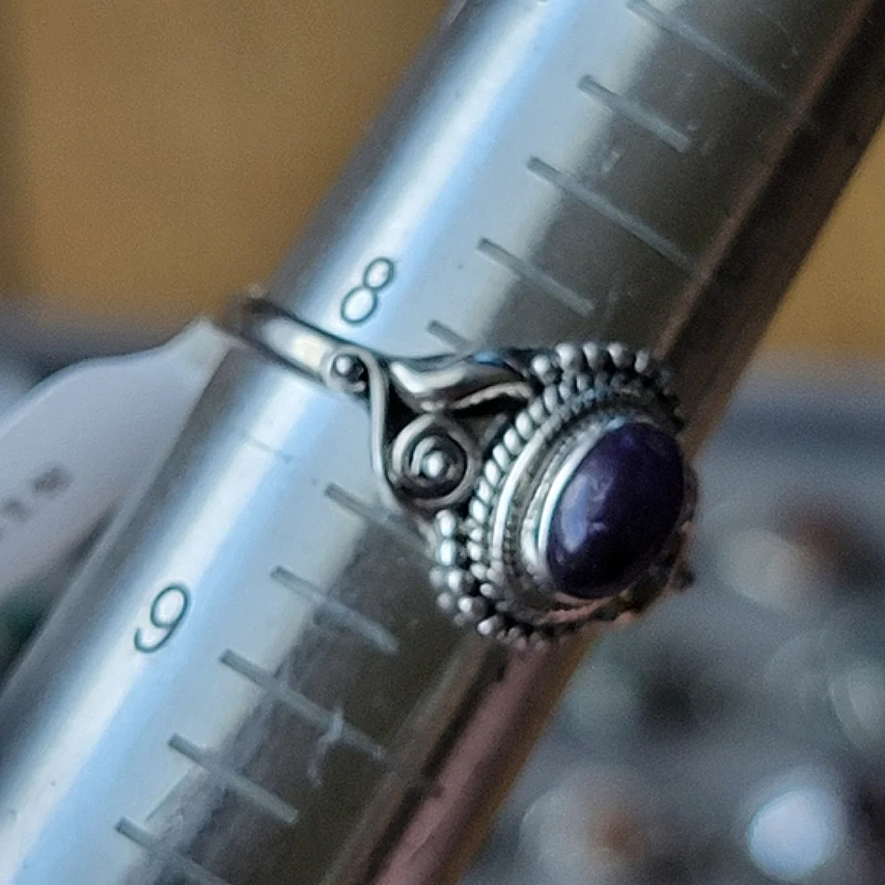 Amethyst Sterling Silver Dahlia Ring Oval Cabochon Filigree Crystal Gemstone